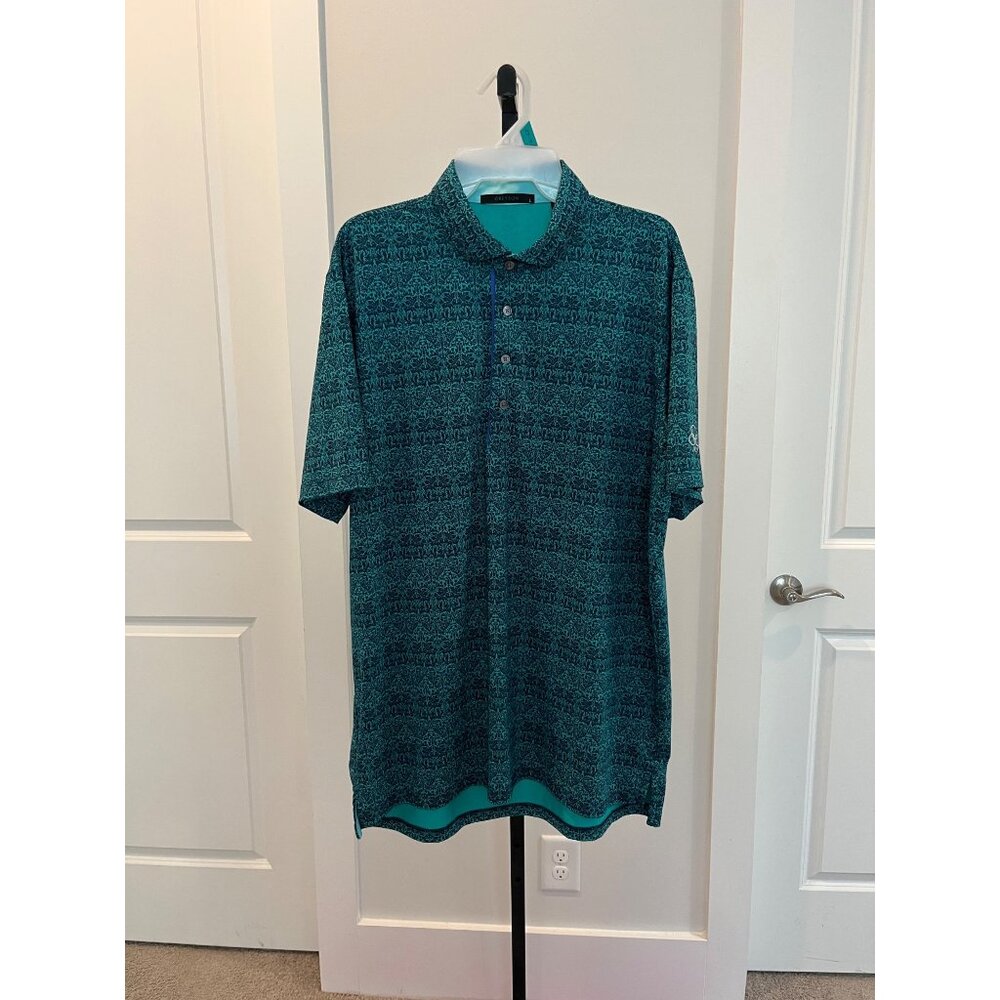 Greyson Clothiers Golf Polo Shirt Jardin De Loupe Green Wolf Print Size L